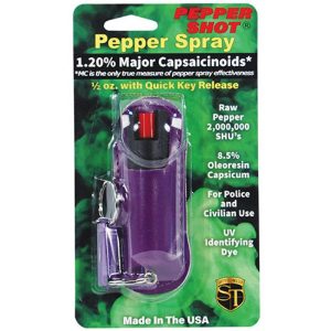 Pepper Shot® 1.2% MC ½ oz Pepper Spray Purple Halo Holster