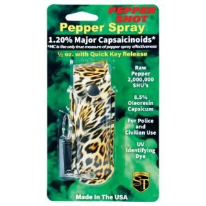 Pepper Shot® 1.2% MC ½ oz Pepper Spray Leopard Black/Orange Soft Holster